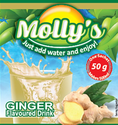 Molly's Ginger flavoured drink 50 g sachet artwork